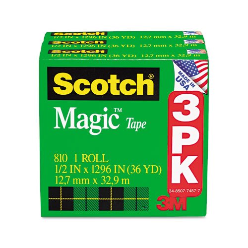 Scotch Products - Scotch - Magic Tape Refill, 1/2 x 1296, 3/Pack - Sold As 1 Pack - The original matte finish, invisible tape. - The preferred tape for offices, home offices and schools. - Write on it with pen, pencil or marker. - Ideal for pe
