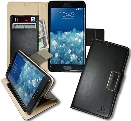 Note Edge Magnetic Kickstand Wallet Case, Samsung Galaxy NoteEdge Soft Foldable Leather Diary Flip Cover, 10 Colors (Black)
