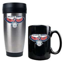 Atlanta Hawks NBA Stainless Steel Travel Tumbler & Black Ceramic Mug Set - Primary Logo by Great American Products