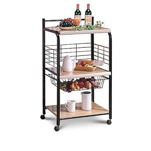 Black Microwave Cart With Two Shelves and Wheels by The Furniture Cove