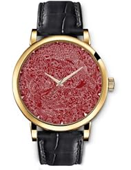 SPRAWL Aanalog Fashion Series Gold Ladies Watches of Genuine Black Leather Strap,Unique Wrist Watch for Women Girls Designed with Ancient Chinese Design