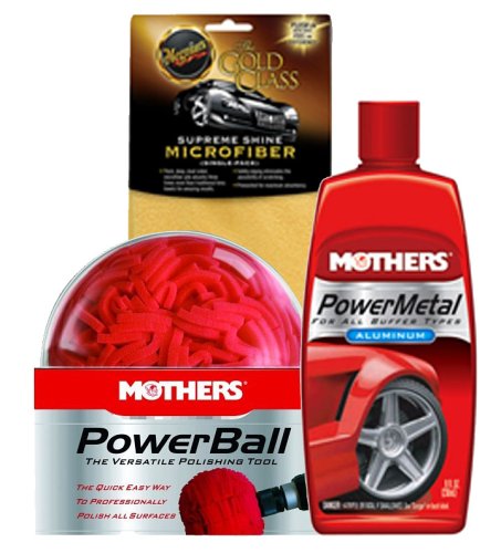 Mothers PowerBall with PowerMetal Aluminum Polish & Microfiber Towel Combo