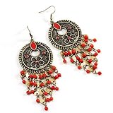 Long Bronze Coral Bead Chandelier Earrings - 10.5cm Drop