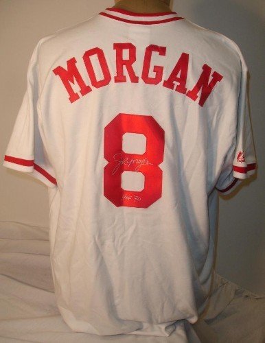 Joe Morgan Autographed/Hand Signed Cinncinati Reds Cooperstown 1975 Style Baseball Jersey with HOF 9
