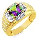10K Yellow Gold Diamond Accented with Mystic Topaz Men's Ring - Size 10.5