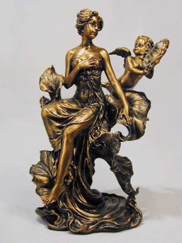 Art Nouveau Style VENUS & CUPID Statue, Antique Copper Patina Finish 9-inch
