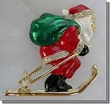 Jewelled Skiing Santa Pin B3K72
