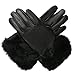 Luxury Lane Women's Rabbit Fur Cuff Cashmere Lined Lambskin Leather Gloves