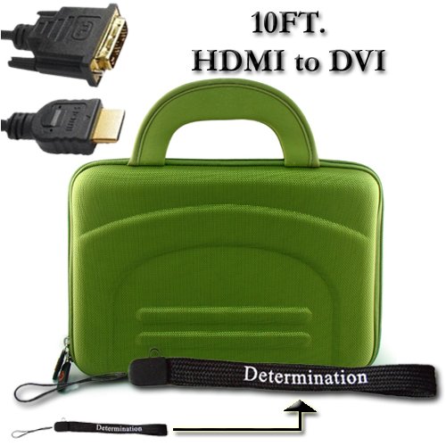 Acer Aspire One AOA150 8.9-Inch Netbook Deluxe Netbook Green Carrying Case Bag Pouch Cube + DVI to HDMI 10FT Cable + Determination Hand Strap