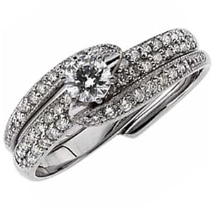 14K White Gold Sleek Style Diamond Engagement Ring Set (Center stone is not included)
