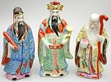 Traditional Asian Gifts Ideas - 8" Oriental Ceramic Chinese Tao Lucky Star Gods Statues - Set of 3