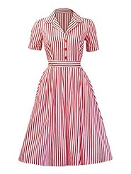 Cotton/Elastane Striped Print Vintage  Dress