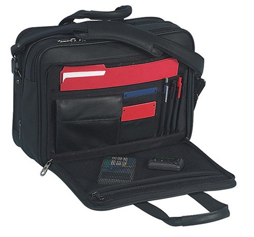 Samsonite(R) Leather Expandable Notebook Computer Portfolio, 11 1/2in.H x 16in.W x 7 1/2in.D, Black