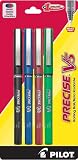 Pilot Precise V5 Stick Rolling Ball Pen, Extra Fine Point, 4-Pack, Black/Blue/Red/Green Inks (94202)