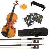 Mendini MV400 Ebony Fitted Solid Wood Violin + Extra set of Strings, Shoulder Rest, 2 Bows, Rosin & Case in 4/4 (Full Size)