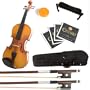 Mendini MV400 Ebony Fitted Solid Wood Violin + Extra set of Strings, Shoulder Rest, 2 Bows, Rosin & Case in 4/4 (Full Size)