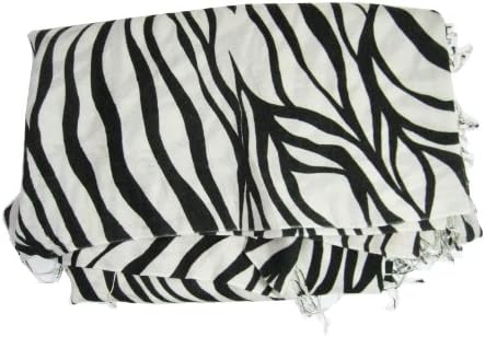 Cerise Shawl Wrap 50% Pashmina & 50% Silk Zebra Print Nepal 70 x 200 cm Black and White