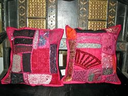 Christmas Gift-2 Pink Patch Work Sari Toss Pillow Cushion Covers Free Shipping