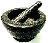 Super Strong (Granite) Black Stone Mortar and Pestle (8-In Diameter 3 Cup)