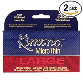 Kimono MicroThin Large Latex Condoms, Lubricated, 12-Count Boxes (Pack of 2)