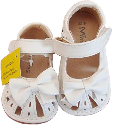 Jiazibb Butterfly Velcro Leather Baby Girl Squeaky Shoes Toddler First Walkers Shoes Sandals (#8 / Insole Length:150mm, white)