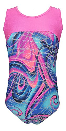 Girls Gymnastics Leotard - Tank with Keyhole (Abstract Swirl, Youth 6-7)