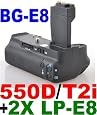 Battery Grip BG-E8 for Canon EOS 550D / Rebel T2i SLR Digital Camera + 2x LP-E8 Lithium Ion Rechargeable Batteries