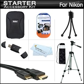 Starter Accessories Kit For The Nikon Coolpix S800c S6300 S6200 S8200 S9300 P310 Digital Camera Includes Deluxe Carrying Case + 50 Tripod With Case + Mini HDMI Cable + USB Card Reader + LCD Screen Protectors + Mini TableTop Tripod + MicroFiber Cloth +