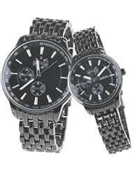 Orient Idea Ori-0277E 2 x Fashionable His & Her Quartz Wrist Watches with Sub-dial Decor & Alloy Band for Lovers Couples