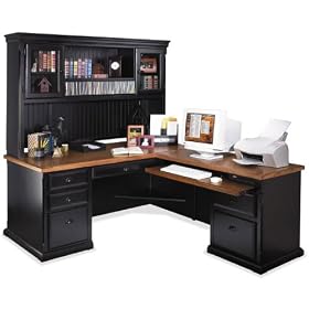 Kathy Ireland Black LDesk with Right Return and Hutch Oak Top Black Onyx from... by Kathy Ireland Martin