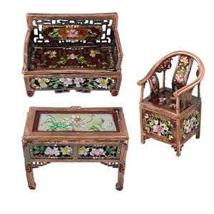 Antique Floral Crystal Design Table, Chair and Sofa Pewter Keepsake Trinket Box Set