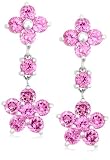 14k White Gold Created Pink Sapphire Floral Drop Earrings