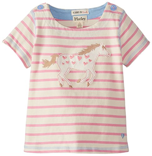 Hatley Little Girls' Button Neck Tee Hearts and Horses