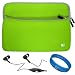 Lime Green Neoprene Sleeve Protective Carrying Case Cover for Coby Kyros 10.1- inch Android Touch Screen Tablet Model MID1125 / MID1126 / MID1024 + Black Hifi Noise Reducing Handsfree Headphones with Mic + SumacLife TM Wisdom Courage Wristband