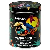 Boston Tea Pineapple Ginger Tea, Pack of Four 50-Count Tins