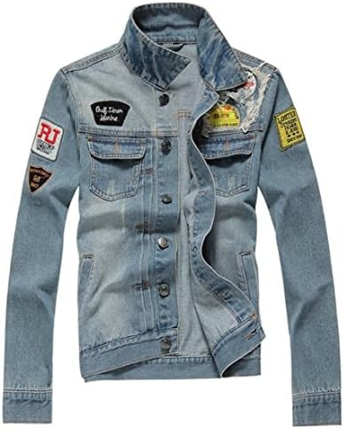 Men's Denim Jackets KissAir(TM) Vintage Embroidered Jean Coat Slim Fit Outwear (XXXL)