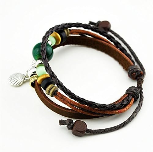 Environmental Protection Alloy Shell Pendant Hand-woven Rope Leather Beaded Bracelet