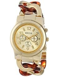 Breda Womens 2331-tortgold Locklin Sleek Dial Tortoise Shell And Gold Circular Links Band Watch