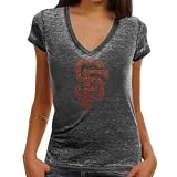 MLB Touch by Alyssa Milano San Francisco Giants Ladies Fade Route Premium Burnout Low V-Neck T-Shirt - Black (X-Small)