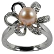 Morning Bloom Peach Pink Cultured Pearl Cubic Zirconia Ring in Platinum Overlay CAREFREE Sterling Silver