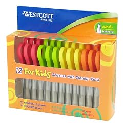 Westcott 13141 5" Children's Scissors with Storage Rack - Assorted Colors (12-Pack)