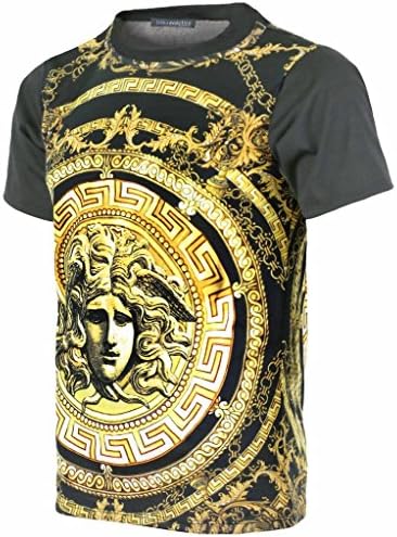 URBAN ICON MEN'S SUBLIMATION PRINT T-SHIRTS "GOLDEN GREEK DESIGNS", MEDIUM, GOLDEN GREEK MOTIF