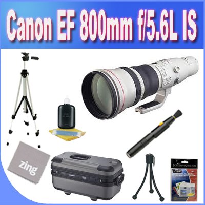 Canon EF 800mm f/5.6L IS USM Super Telephoto Lens for Canon Digital SLR Cameras + Shock Proof Deluxe Case + Full Size Tripod + MicroFiber Cleaning Cloth + Lens Pen Cleaner + Accessory Saver Bundle!
