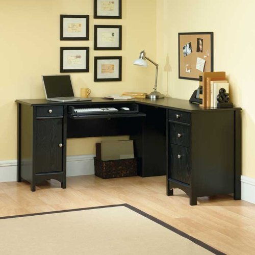 Sauder Sierra Heights L-Shaped Desk in Ebony Ash