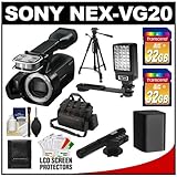 Sony Handycam NEX-VG20 1080 HD Video Camera Camcorder Body with Sony Case + (2) 32GB Cards + Battery + LED Video Light + Microphone + Tripod Kit