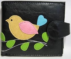 Love Bird Pretty Bird Design Wallet - Black
