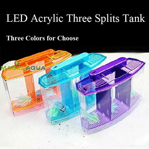 Three Splits Mini LED Light Fighting Betta Fish Tank Aquarium 8" x 4"x 6" (ship random color)