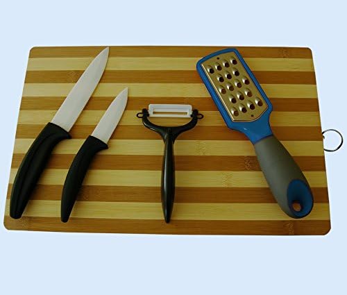 Sage Select Ceramic Knife Set &amp; Peeler, Bamboo Cutting Board - Bonus Cheese Grater - Ceramic Multi-Use &amp; Paring Knife with Fruit and Vegetable Peeler - Thick Natural Bamboo