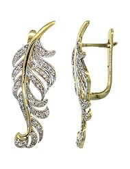 14k Gold Large Leaf Diamond Earrings w/ 0.82 Carat Brilliant Cut ( H-I Color; VS2-SI1 Clarity ) Diamonds