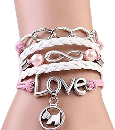 Love Heart Pearl Friendship Antique Leather Charm Bracelet (W17)